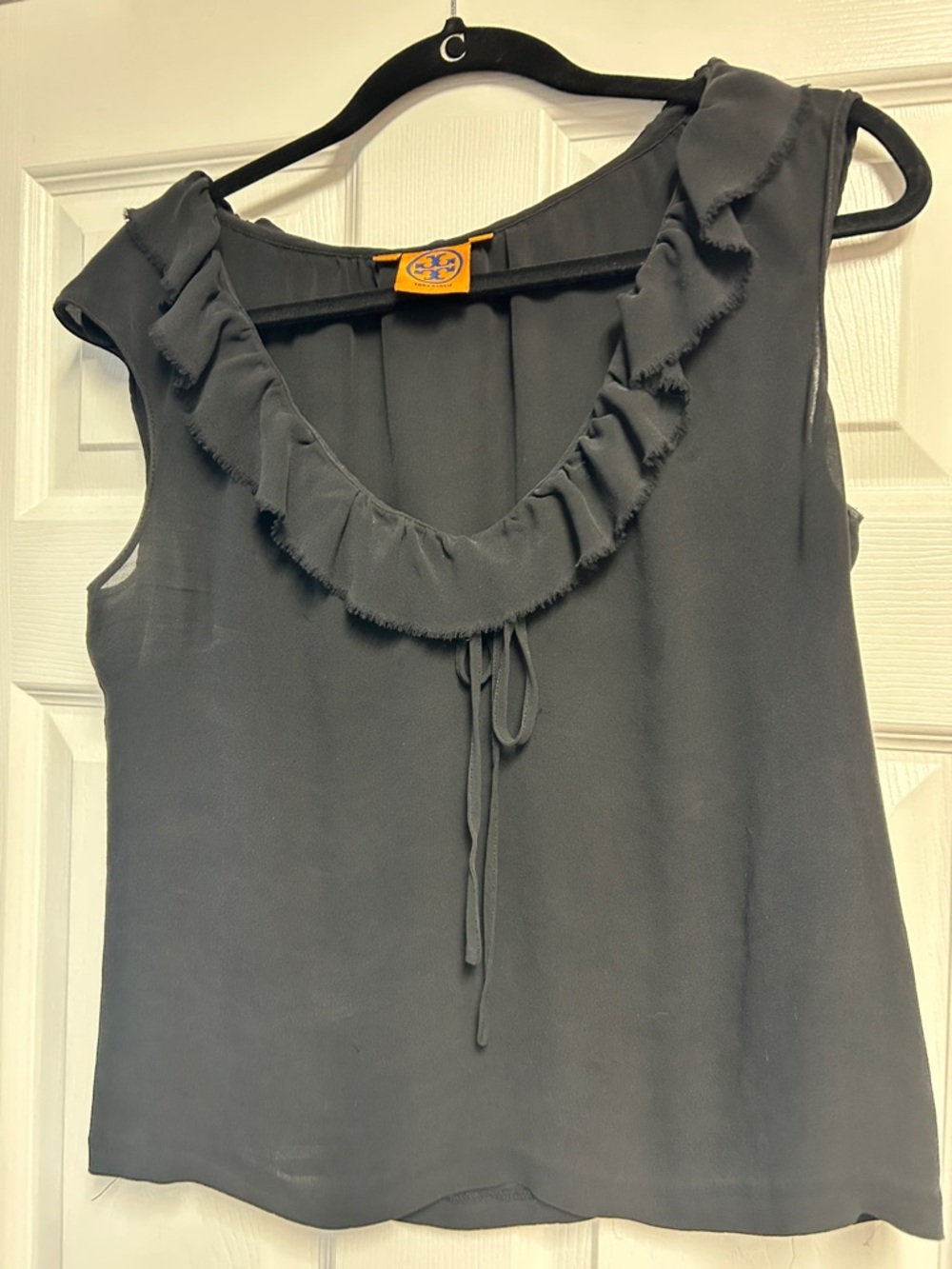 Tory Burch Black Ruffle Tie-Front Sleeveless Camisole